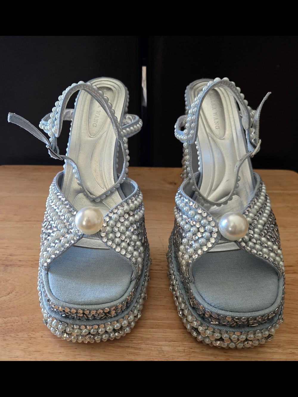 Azalea Wang Something Blue pearl embellished platform heeled sandals